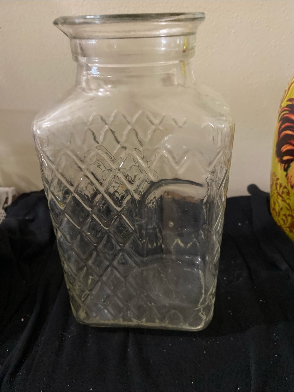 Source Unknown Clear Glass Diamond-Pattern Canister